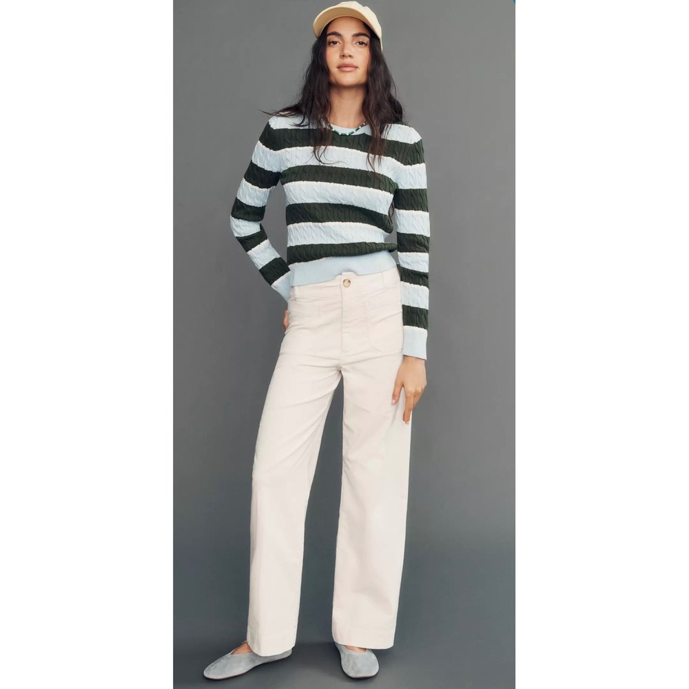 Maeve by Anthropologie The Colette Corduroy Wide Leg Pants Cream Ivory Size 28